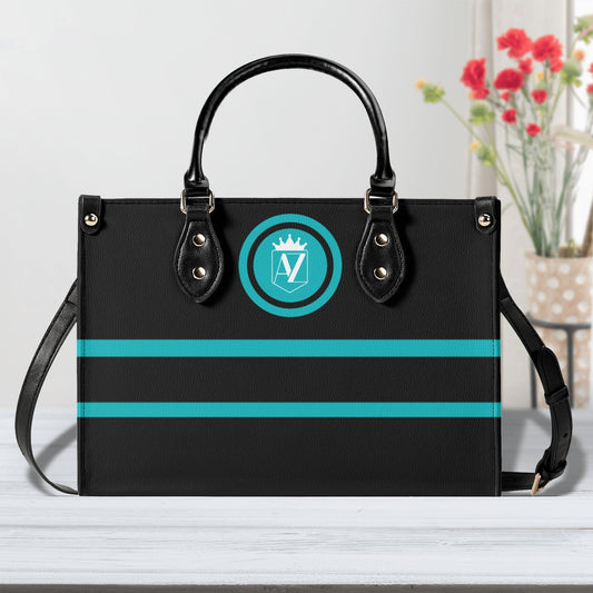 AZ Luxury Leather Handbag and Purse- Black Aqua