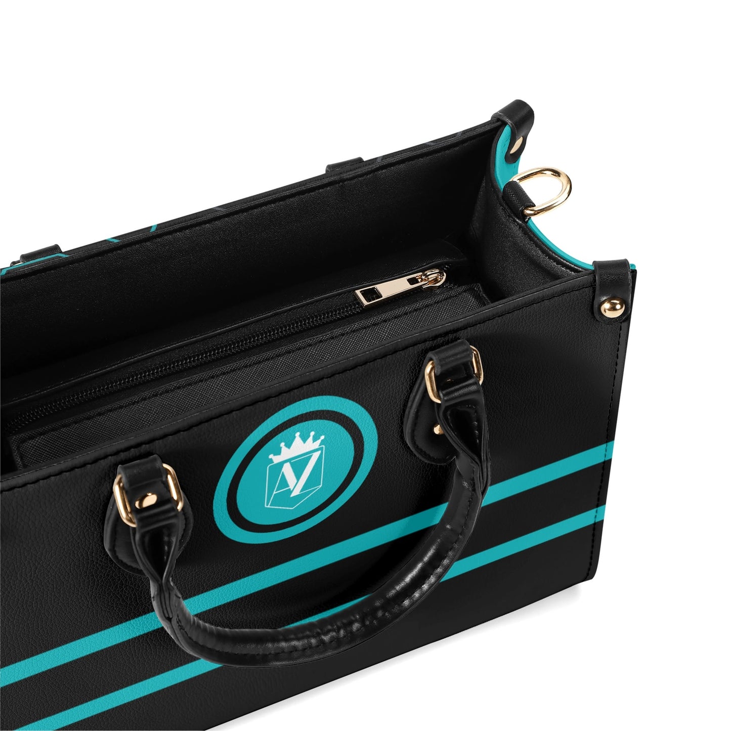 AZ Luxury Leather Handbag and Purse- Black Aqua