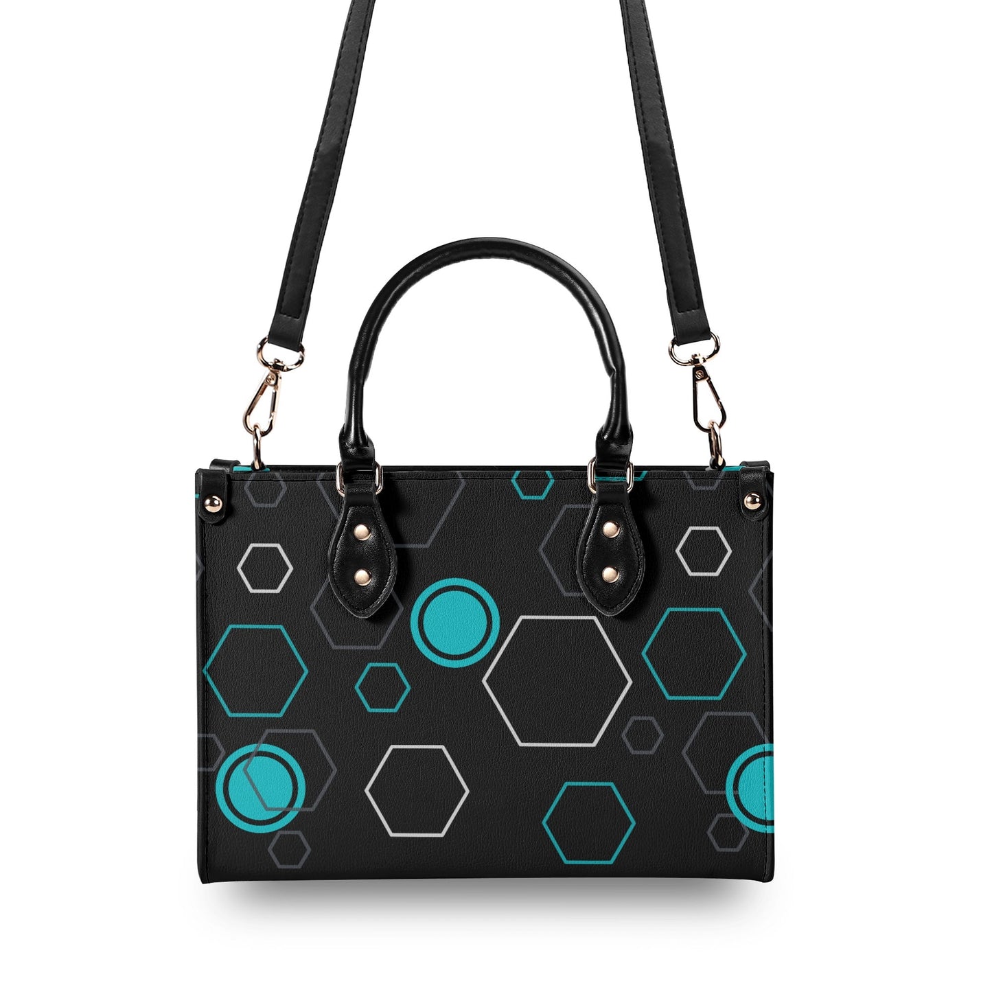 AZ Luxury Leather Handbag and Purse- Black Aqua