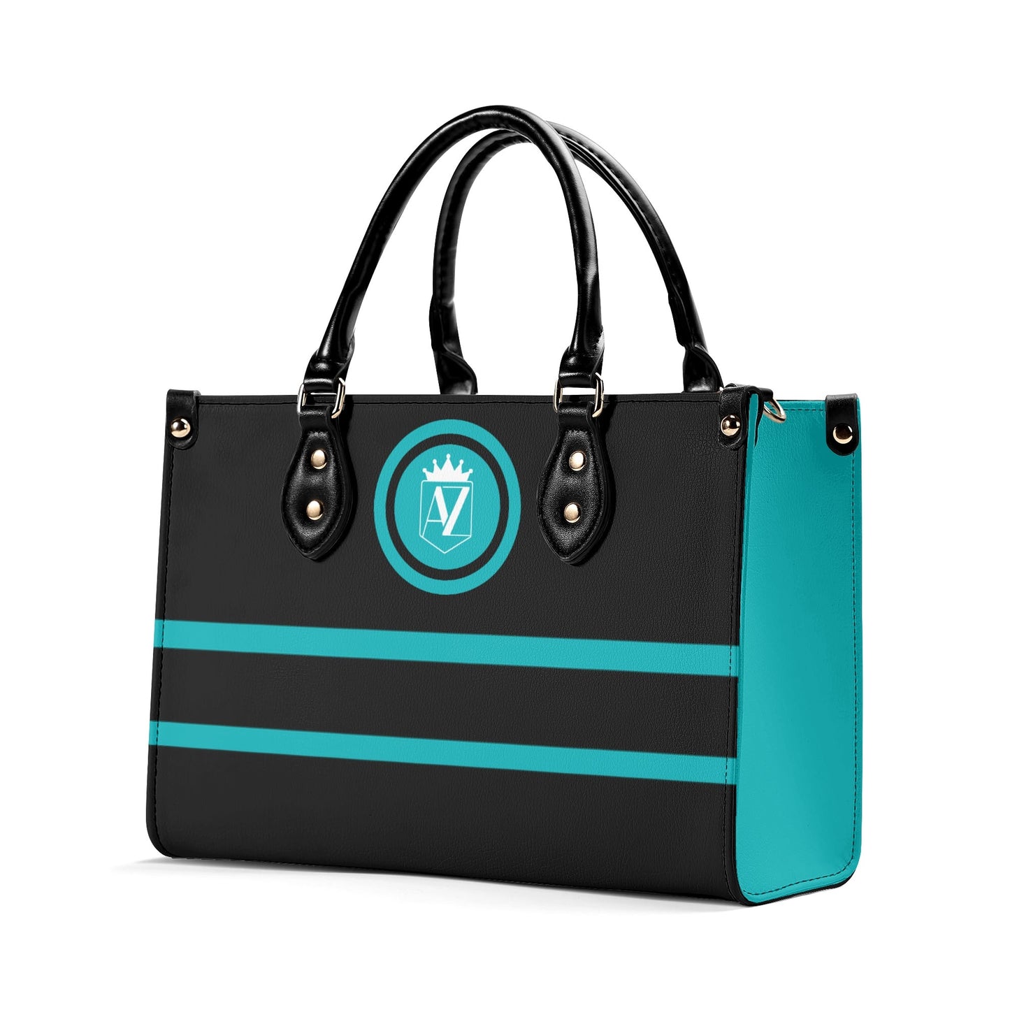 AZ Luxury Leather Handbag and Purse- Black Aqua